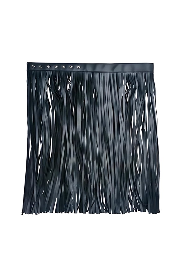 Fringe Belt for Women Cowgirl, Long Fringe Skirt Tassel Belt, Adjustable PU Leather Belt with Metal Buckles, 13.8 in (35 cm) Black Tassels, Ideal for Parties and Clubs