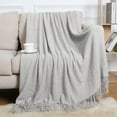 thumbnail image 1 of Fringe Blanket Acrylic Material Gray Color 172x127cm Soft and Comfortable Breathable Easy to Care Versatile Multi Functional Use for Sofa Cover Air Conditioner Nap Blanket Decorative Throw, 1 of 6
