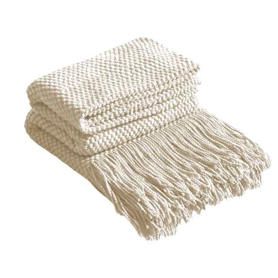 Fringe Blanket Throw – Soft Breathable Knit Sofa Cover, Multi-Functional Decorative Blanket for Home & Office, Easy Care