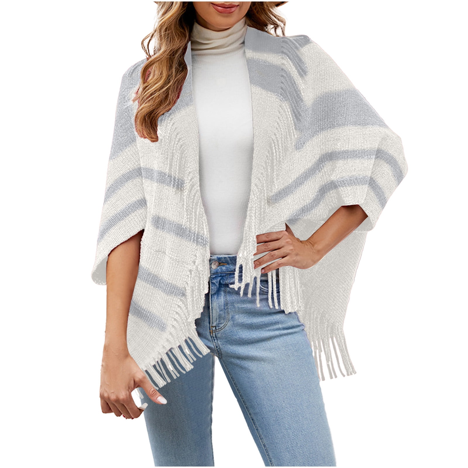 Knitting Stripe Tassel Long Sleeve Cardigan Outwear Knitting Stripe Tassel Long Sleeve Cardigan Outwear