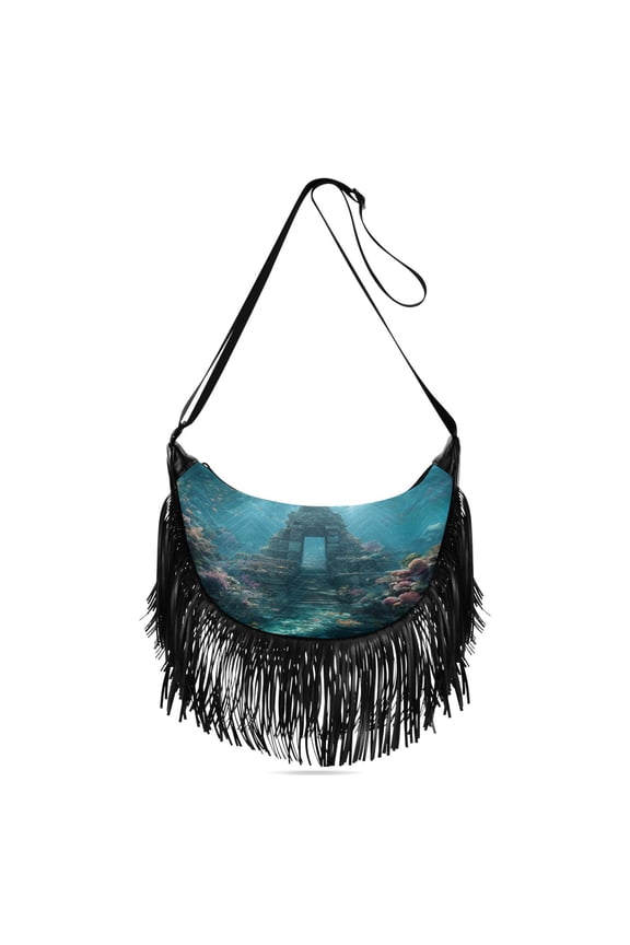 Fringe Crossbody Bag Women's Crossbody Handbags 13.39x6.69x3.62Inch Bank Card Bag Cash Bag Key Bag Go Shopping Fashion Ancient Temple Ice Castle