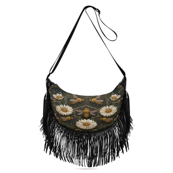 Fringe Crossbody Bag Women's Crossbody Handbags 13.39x6.69x3.62Inch Bank Card Bag Cash Bag Key Bag Go Shopping Fashion Bees on Daisy Flowers