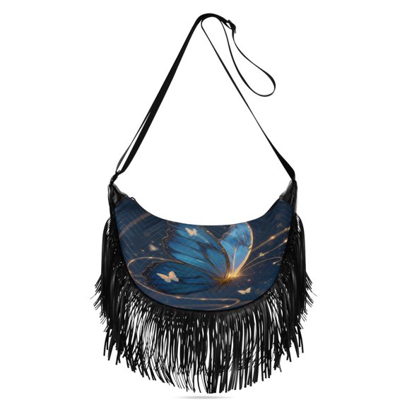 Fringe Crossbody Bag Women's Crossbody Handbags 13.39x6.69x3.62Inch Bank Card Bag Cash Bag Key Bag Go Shopping Fashion Butterflies Flutter