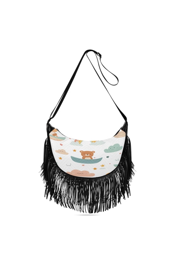 Fringe Crossbody Bag Women's Crossbody Handbags 13.39x6.69x3.62Inch Bank Card Bag Cash Bag Key Bag Go Shopping Fashion Cool Cartoon Rainbow Bear