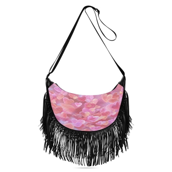 Fringe Crossbody Bag Women's Crossbody Handbags 13.39x6.69x3.62Inch Bank Card Bag Cash Bag Key Bag Go Shopping Fashion Floating Pink Heart