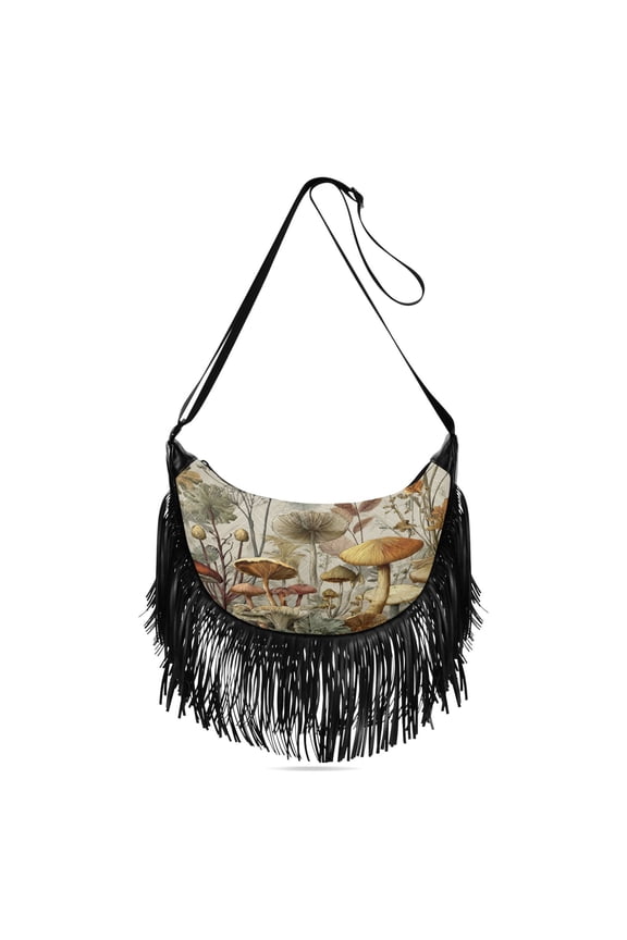 Fringe Crossbody Bag Women's Crossbody Handbags 13.39x6.69x3.62Inch Bank Card Bag Cash Bag Key Bag Go Shopping Fashion Grey Mushroom