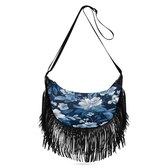 Fringe Crossbody Bag Women's Crossbody Handbags 13.39x6.69x3.62Inch Bank Card Bag Cash Bag Key Bag Go Shopping Fashion Indigo Blue Ink Wash