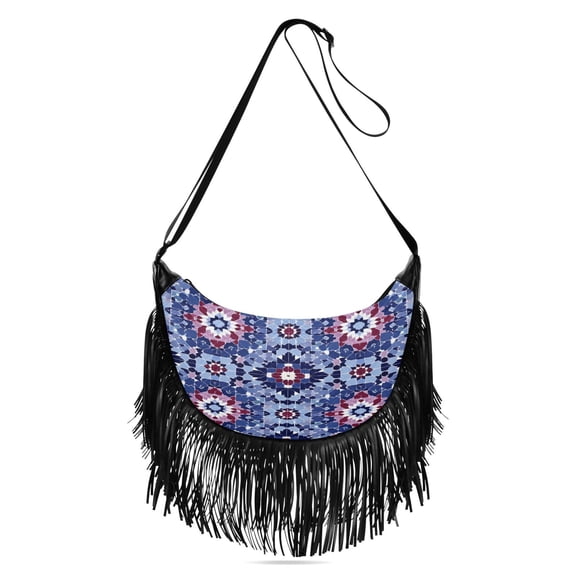 Fringe Crossbody Bag Women's Crossbody Handbags 13.39x6.69x3.62Inch Bank Card Bag Cash Bag Key Bag Go Shopping Fashion Indigo Tile Ruby Accents