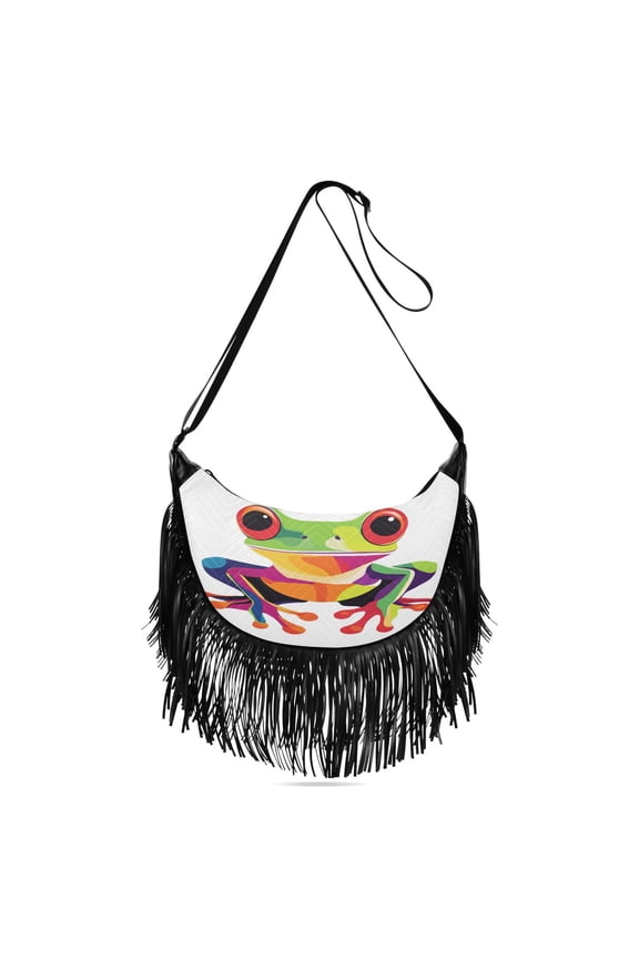 Fringe Crossbody Bag Women's Crossbody Handbags 13.39x6.69x3.62Inch Bank Card Bag Cash Bag Key Bag Go Shopping Fashion Lovely Frog