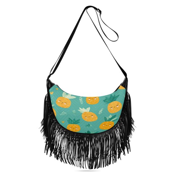 Fringe Crossbody Bag Women's Crossbody Handbags 13.39x6.69x3.62Inch Bank Card Bag Cash Bag Key Bag Go Shopping Fashion Pineapple Pattern Cartoon