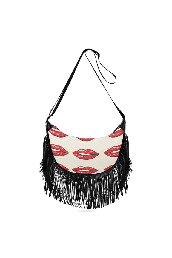 Fringe Crossbody Bag Women's Crossbody Handbags 13.39x6.69x3.62Inch Bank Card Bag Cash Bag Key Bag Go Shopping Fashion Red Lip Pattern