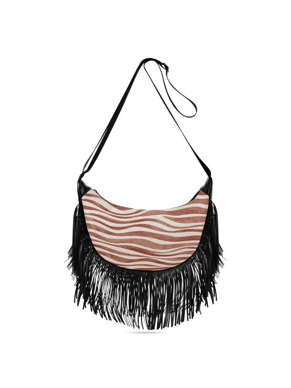 Fringe Crossbody Bag Women's Crossbody Handbags 13.39x6.69x3.62Inch Bank Card Bag Cash Bag Key Bag Go Shopping Fashion Sand Dunes Earthy Stripes