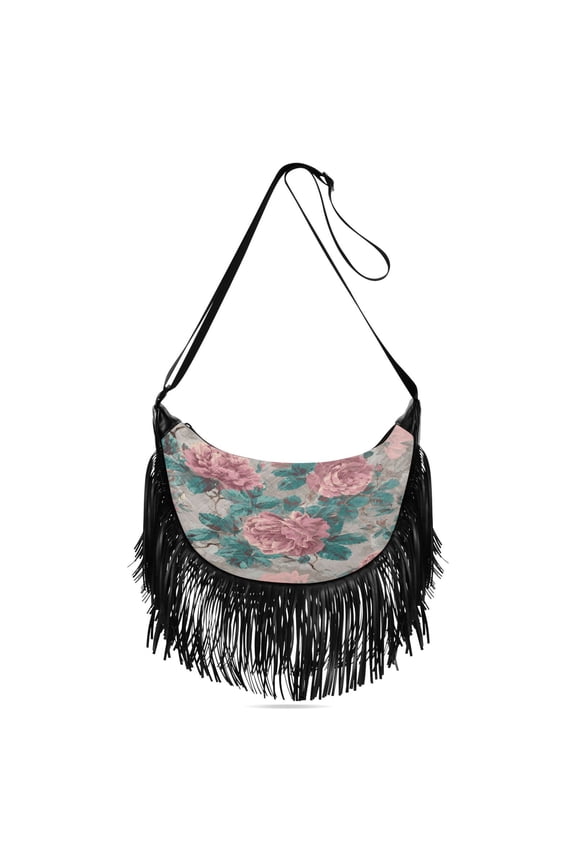 Fringe Crossbody Bag Women's Crossbody Handbags 13.39x6.69x3.62Inch Bank Card Bag Cash Bag Key Bag Go Shopping Fashion Vintage Retro Rose Picture