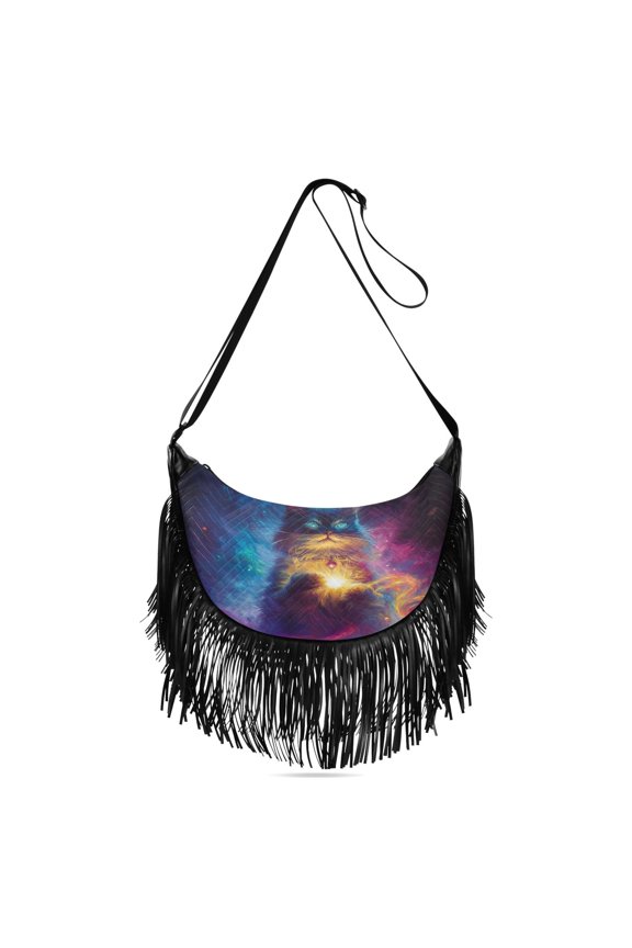 Fringe Crossbody Bag Women's Crossbody Handbags 13.39x6.69x3.62Inch Bank Card Bag Cash Bag Key Bag Go Shopping Fashion Wizard Cat
