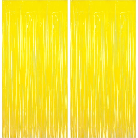 Fringe Curtain Backdrop - 2 Pack Pastel Yellow Photo Booths Backdrop Party Streamers for Easter, Construction, Birthday, Bridal Shower, Lemon, Pineapples, Bee, Banana Party Decorations