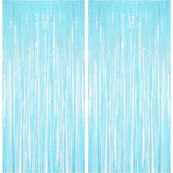Fringe Curtains Backdrop - 2Pcs Pastel Blue Party Streamers Backdrop for Graduation/Easter/Winter’s Snowflake/Frozen/Boy/Under Sea/Ocean/Shark/Mermaid/Bachelorette/Birthday Decorations