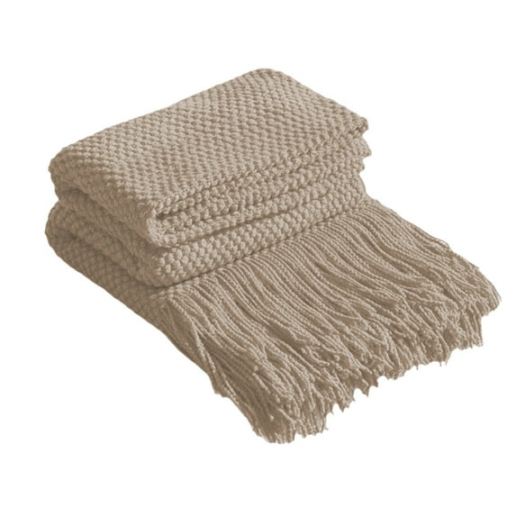 Fringe Decorative Throw Blanket - Soft Acrylic Knitted Sofa Cover, Multi-Purpose Nap Blanket for Home & Office, 8 Colors Available, Machine Washable, 67.7"x50"
