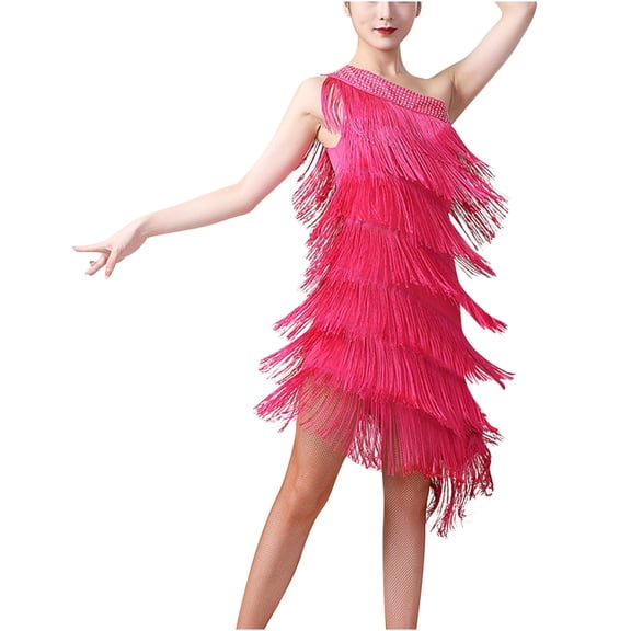 Fringe Dress Women Tassel Flapper Dress One Shoulder Dance Costume One Size