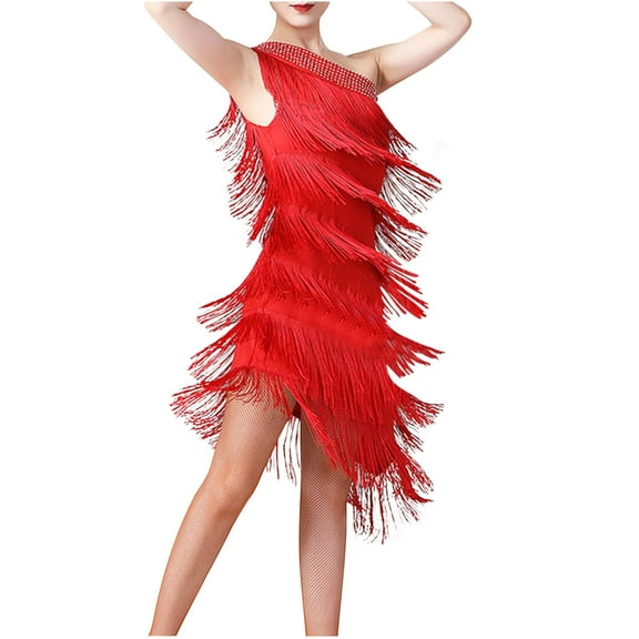 Fringe Dress Women Tassel Flapper Dress One Shoulder Dance Costume One Size