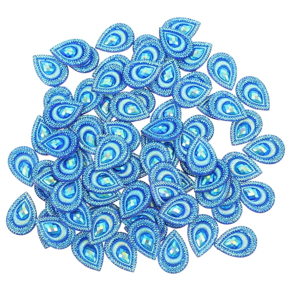 KONTONTY 1Set Flat Bottom Blue Resin Drops Peacock Rhinestones for DIY Wedding Dress Accessories