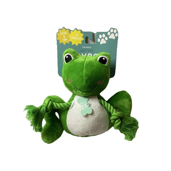 Fringe Froggin Awesome Frog Squeaky/Crinkle Rope Dog Toy