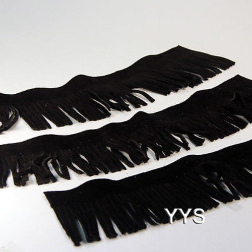 Genuine Suede Leather Fringe Trim – 4'' Fringe With 1/2'' Base, 3 Lengths Per Pack (Dark Green)