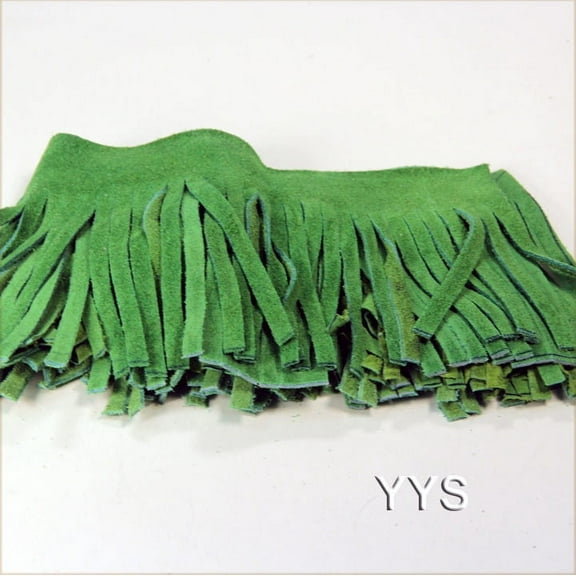Fringe - Genuine Suede Leather Trim 4"- Three 12" lengths- Lots of Colors! (Green)