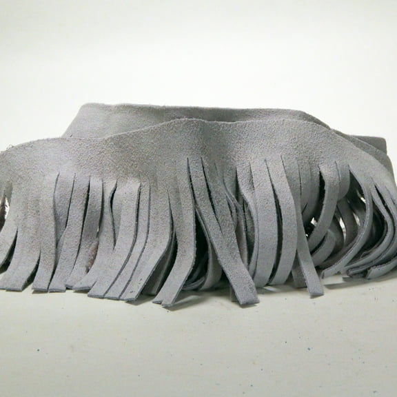 Fringe - Genuine Suede Leather Trim 4"- Three 12" lengths- Lots of Colors! (Grey)