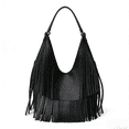 thumbnail image 1 of Fringe Hobo Bag for Women - Vegan Leather Crescent Shoulder Bag, Trendy Tassel Purse for Fall Winter, Boho Chic Handbag for Travel Work Casual Daily, 1 of 10