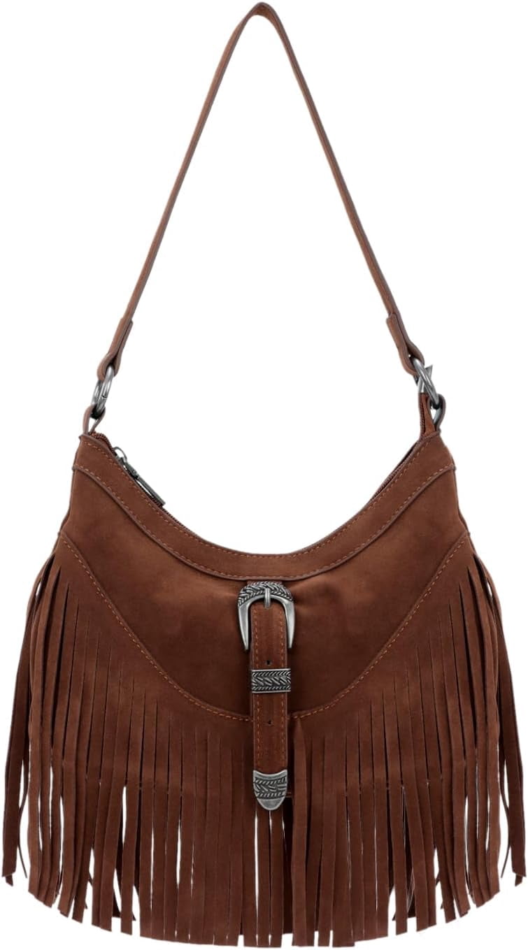 Fringe Hobo Purse for Women Tassel Shoulder Bag Vintage Suede Handbag Hippie Western Tassel Bag