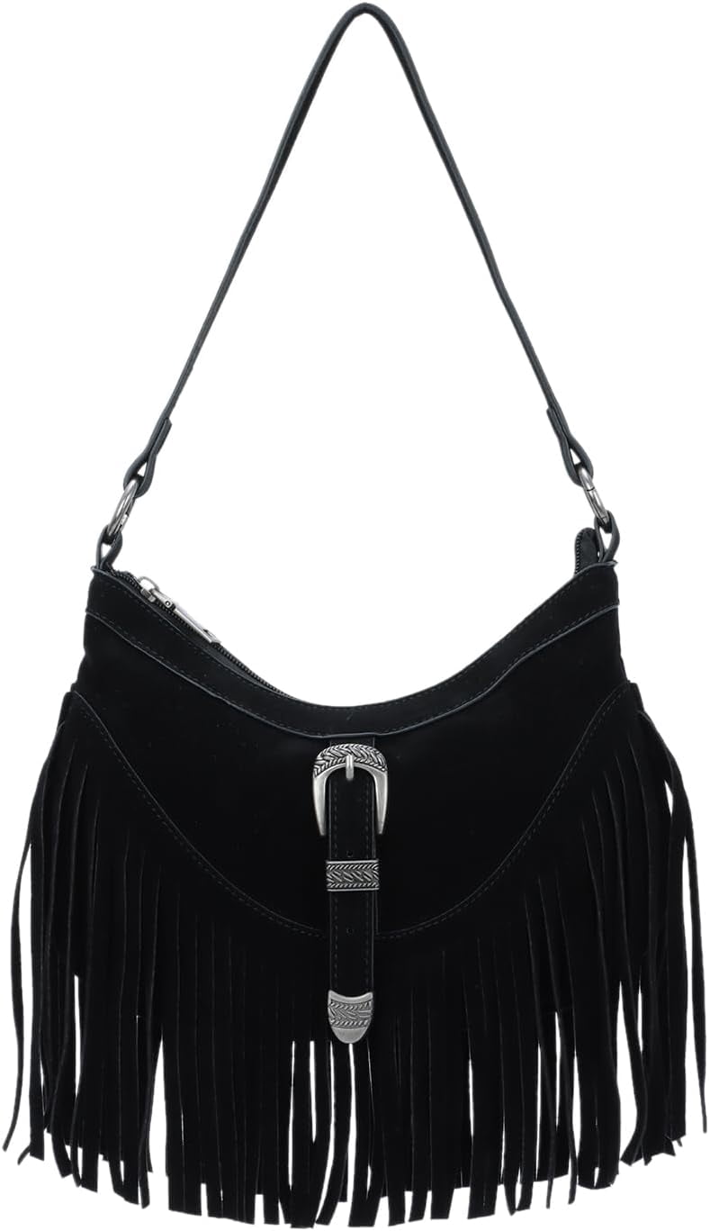 Fringe Hobo Purse for Women Tassel Shoulder Bag Vintage Suede Handbag Hippie Western Tassel Bag