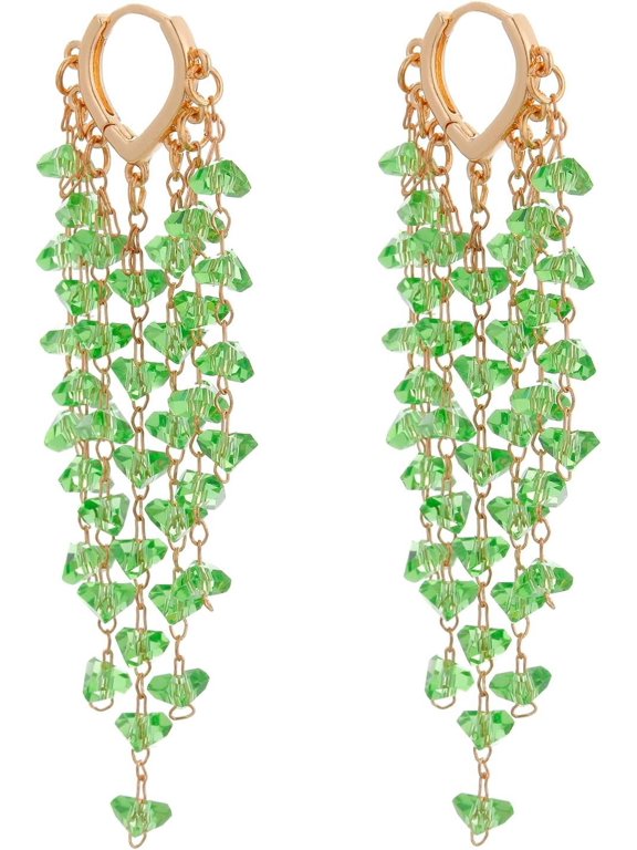 Fringe Hoop Dangle Earrings, Long Beads Tassel Chain Earrings for Women Sparkly Chandelier Earrings[f2190]