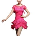 thumbnail image 1 of Fringe Lace Short Sleeve 1920's 20s Flapper Style Dance Outfits Dresses Pink, 1 of 1