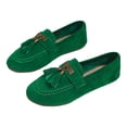 thumbnail image 1 of Fringe Loafers for Women Suede Round Toe Trendy Stitching Slip on Pennty Loafers Antislip Casual Flat Walking Shoes Green Size 7.5, 1 of 6
