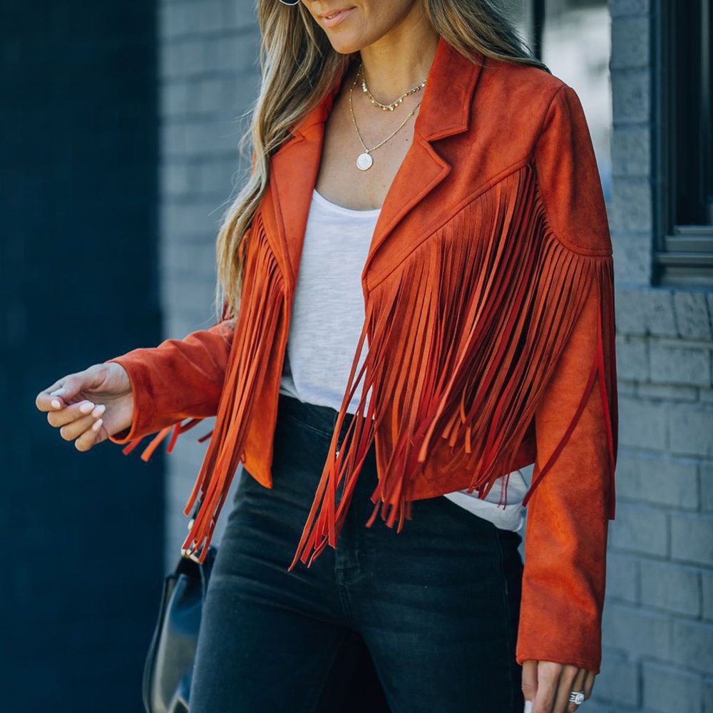 Fringe Long Sleeve Solid Short Jackets Fashion Party Cardigan Hooded  Lightweight Jacket for Women Winter Casual Wear L Rust Red - Walmart.com