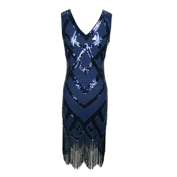Fringe Short Vintage Sequin Bead Cap Sleeve Flapper Gatsby 20'S Inspired Dress Blue