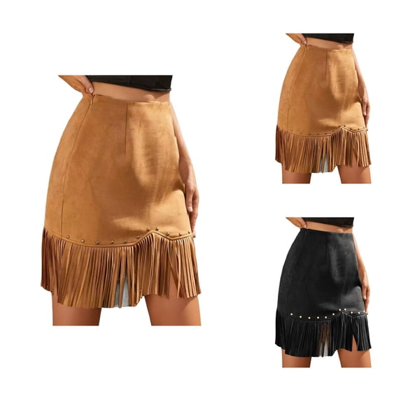 Fringe Skirt for Women Suede High Waisted Mini Tassel Skirt Western Cowgirl Skirts Country Concert Outfits