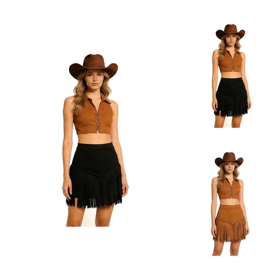 Fringe Skirt for Women Western Cowgirl Faux Suede A Line Mini Skirt Tassel Skirt Country Concert Outfits
