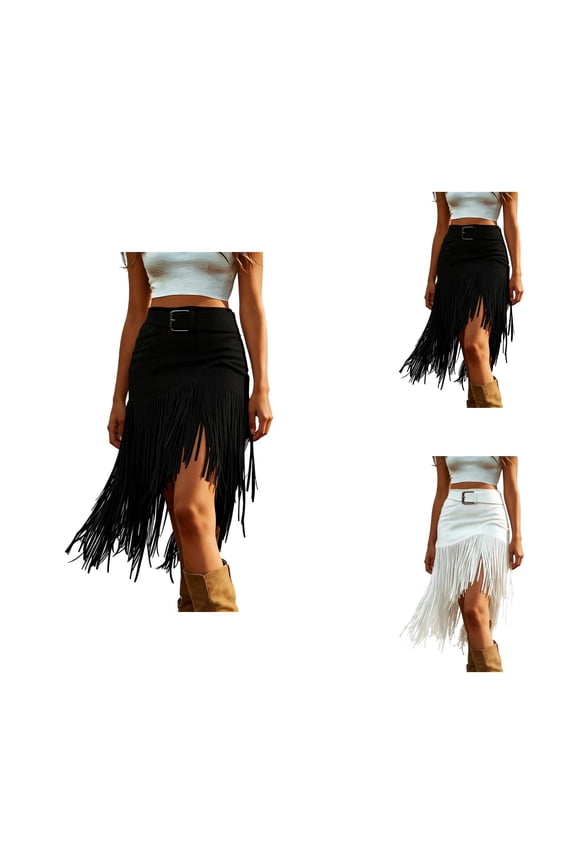 Fringe Skirt for Women Western Cowgirl High Waisted Suede Midi Tassel Skirt Country Concert Outfits