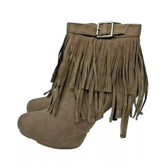 Fringe Style High Heel Ankle Booties with Platform