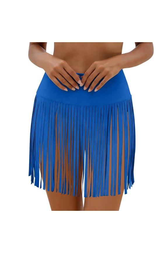 Fringe Swim Skirt for Women Solid Color Lightweight Beachwear Skirts Tassel Bottom for Dance Vacation Wear L
