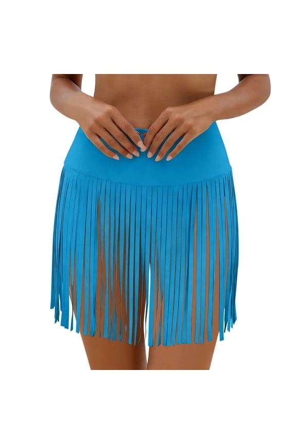 Fringe Swim Skirt for Women Solid Color Lightweight Beachwear Skirts Tassel Bottom for Dance Vacation Wear M