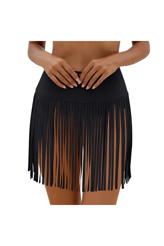 Fringe Swim Skirt for Women Solid Color Lightweight Beachwear Skirts Tassel Bottom for Dance Vacation Wear XL