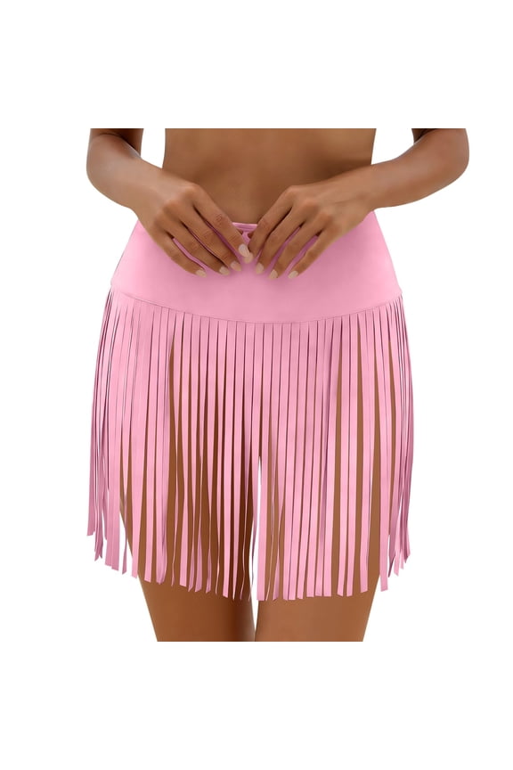 Fringe Swim Skirt for Women Solid Color Lightweight Beachwear Skirts Tassel Bottom for Dance Vacation Wear XL