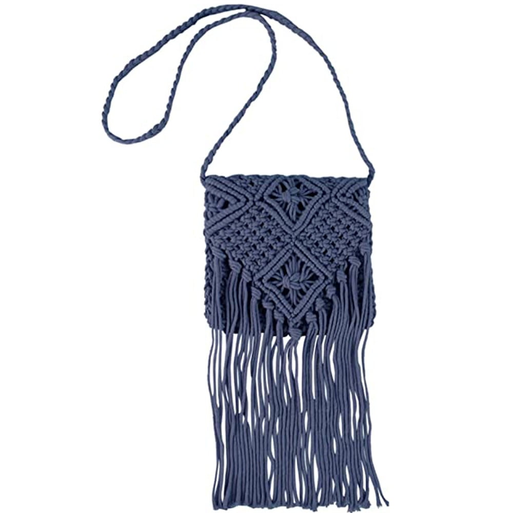 Fringe Tassel Crossbody Shoulder Bag Straw Woven Handmade Beach Travel