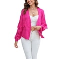 thumbnail image 1 of Fringe Tassel Open Front Sweater Cardi Long Sleeve Drop Shoulder Fuchsia Small, 1 of 5