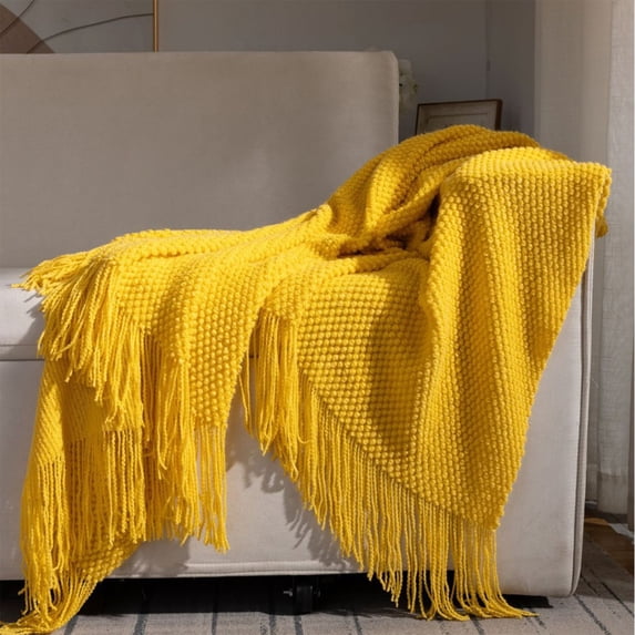 Fringe Throw Blanket Soft Breathable - Air Conditioner Nap Blanket, Lightweight Sofa Cover for Couch, Bed & Living Room, 50x67.7"