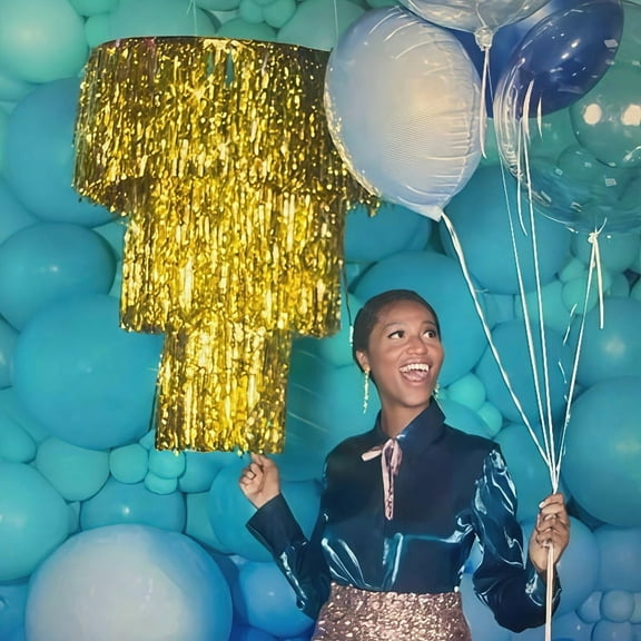 Fringe Tinsel Chandelier Iridescent Foil Party Disco Ball Decor Chandelier Decoration Metallic Foil Shimmering Bachelorette Party Decor Photo Booth Supplies Metallic Gold Silver-colored