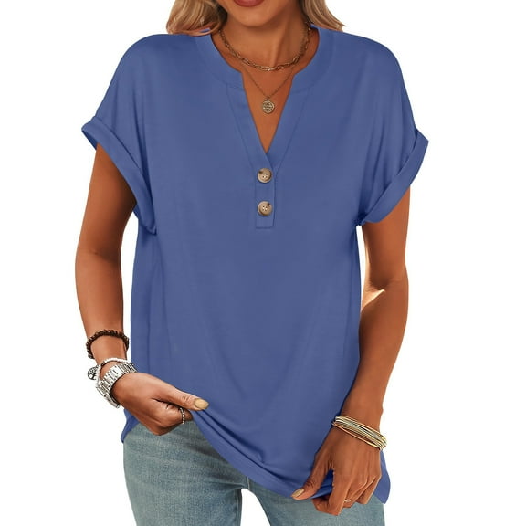 Fringe Tops For Women, Casual Colors V Neck Short Sleeve Button Down Shirt T Top Oversized Sweatshirt Women Tops Built In Bra Tank Tops Womens Dressy Casual Camisole Tank (XXL, Blue) ZMTing