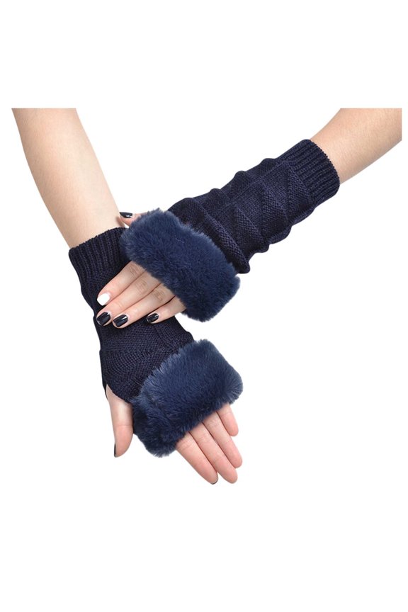 Fringe Trim Elastic Half Finger Knit Gloves,Solid Color Winter Typing Thermal Mittens Hand Covers,Female Wind Resistant Cold Block Hand Gear,Soft Stretch Acrylic Anti Freeze Office Writing Hand Gear